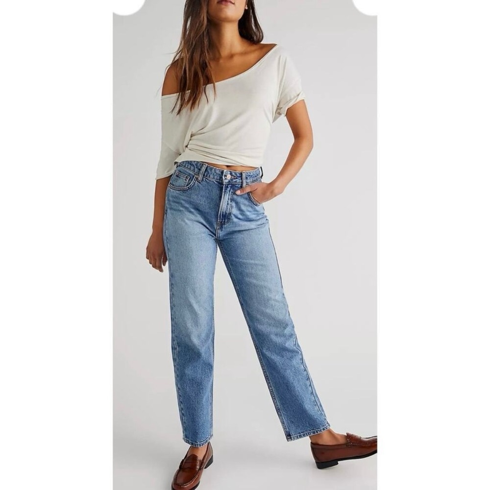 Free People Blue Straight Leg Jeans